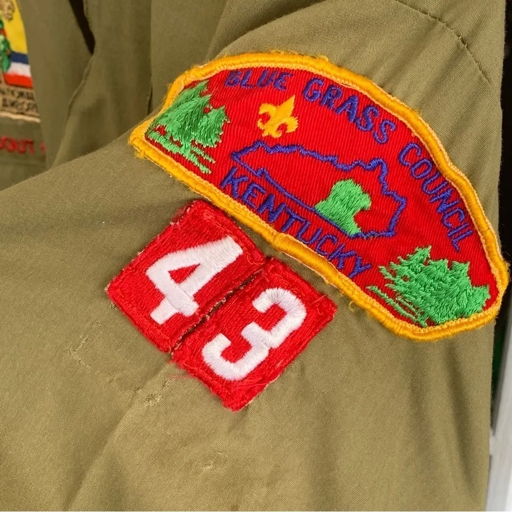 Vintage Boy Scouts Shirt Blue Grass Council Patch 1973 National Scout Jamboree